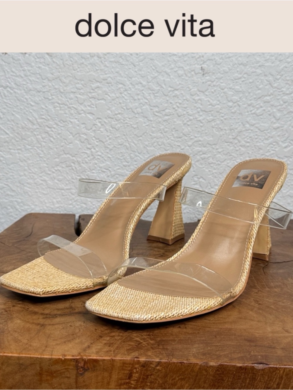 NWT DOLCE VITA YORKE CLEAR STRAP RAFFIA SCULPTED HEELED SANDALS SIZE 11